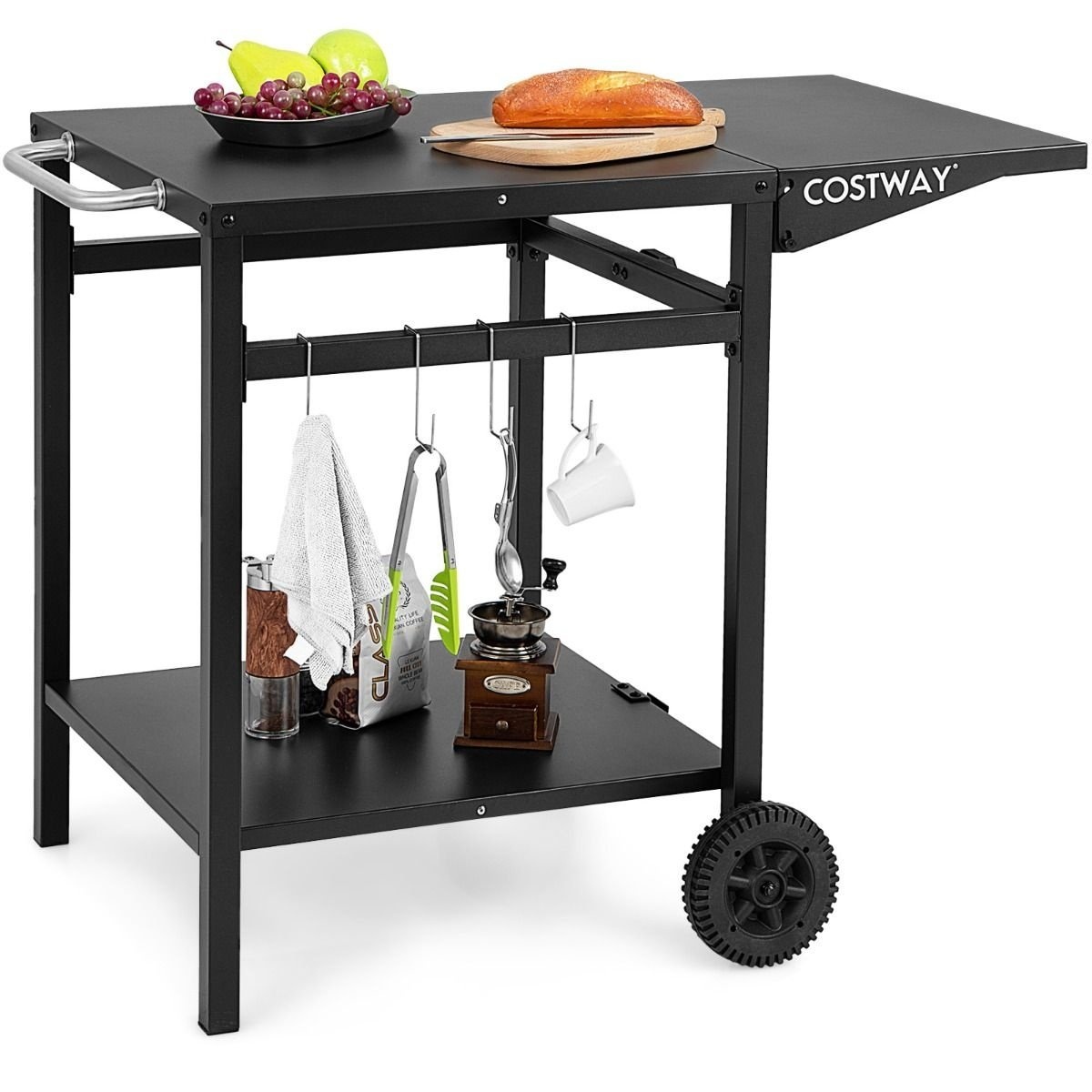 0783501270201 - Grillwagen mit klappbarer Tischplatte - 2 Etagen - 4 Haken - Schwarz - 965 x 64 x 755 cm 0783501270201 - Grillwagen mit klappbarer Tischplatte - 2 Etagen - 4 Haken - Schwarz - 965 x 64 x 755 cm