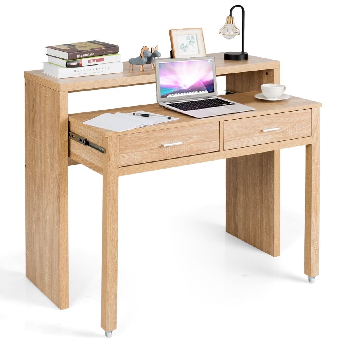 0728370800555 - Ausziehbarer Schreibtisch - 2 Schubladen - 100 x 36 x 88 cm - Spanplatte - Holzoptik 0728370800555 - Ausziehbarer Schreibtisch - 2 Schubladen - 100 x 36 x 88 cm - Spanplatte - Holzoptik