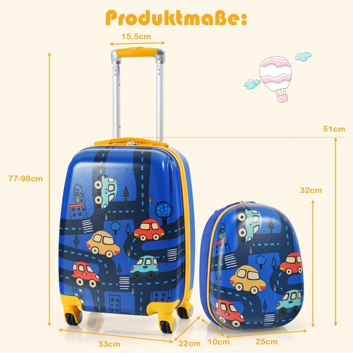 0794094542309 - 2-teiliges Kinderkoffer-Set Hartschalenkoffer & Rucksack 33 x 22 x 51 cm dunkelblau 0794094542309 - 2-teiliges Kinderkoffer-Set Hartschalenkoffer & Rucksack 33 x 22 x 51 cm dunkelblau