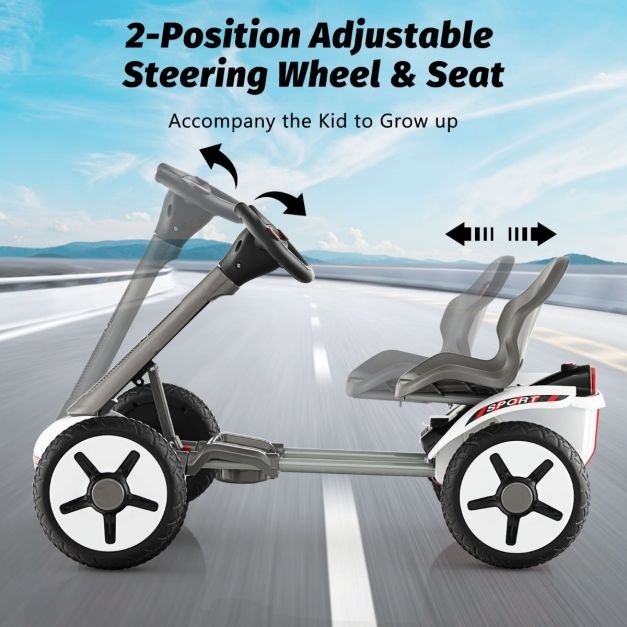 0783501341178 - Costway 12V Kids Electro Gokart mit LED und 2-fach verstellbarem Lenkrad und Sitzleuchte weiß