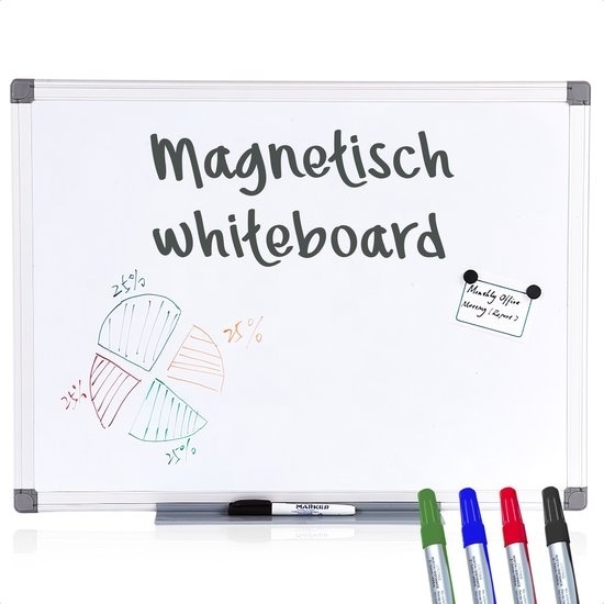 Goliving Whiteboard mit Markern - Magnettafel - 60 x 90 cm - Kratzfestes Memoboard - Tafel - Emaille-Magnettafel