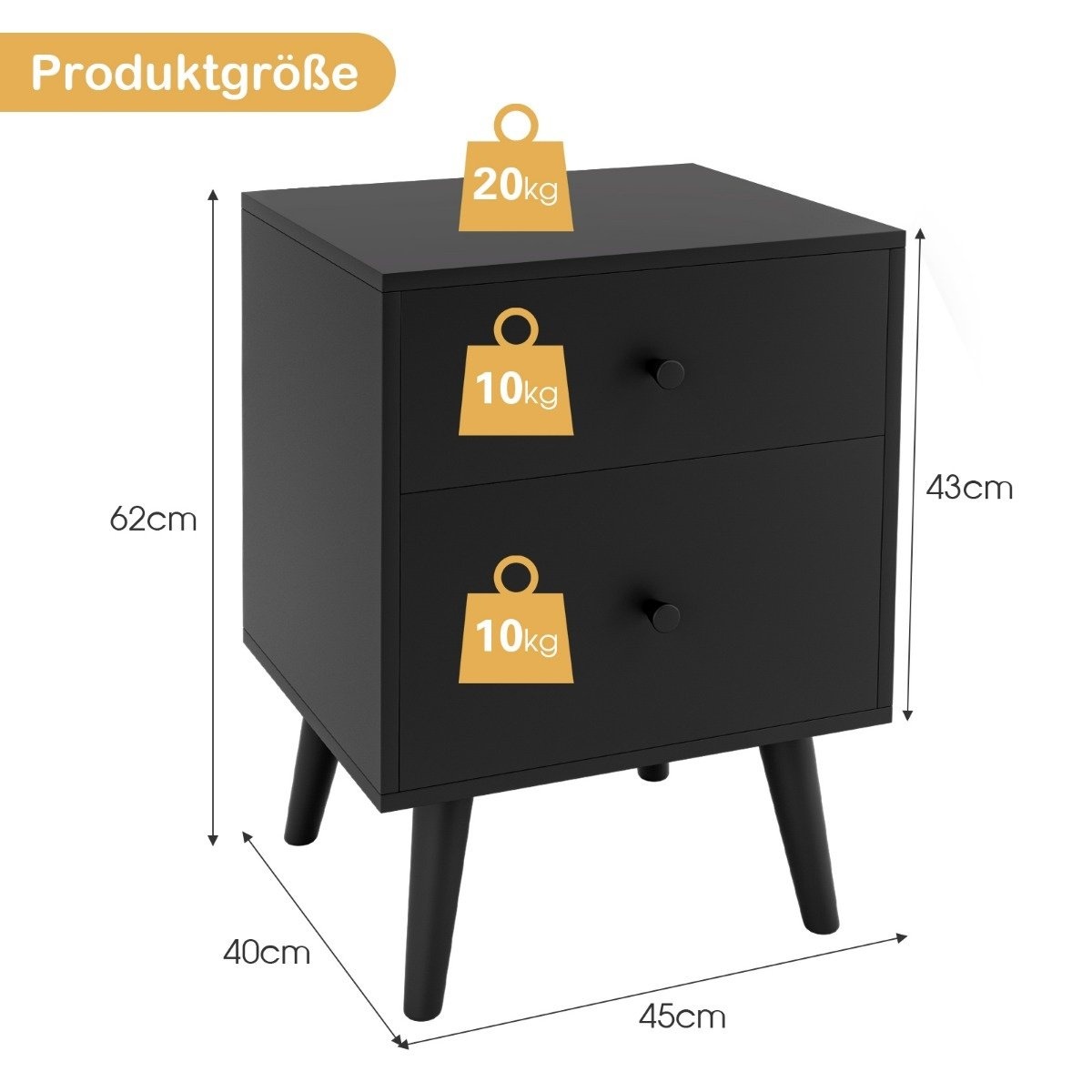 0794094641040 - -Nachttisch mit 2 Schubladen Beistelltisch mit Massivholzbeinen 45 x 395 x 62 cm Eiche