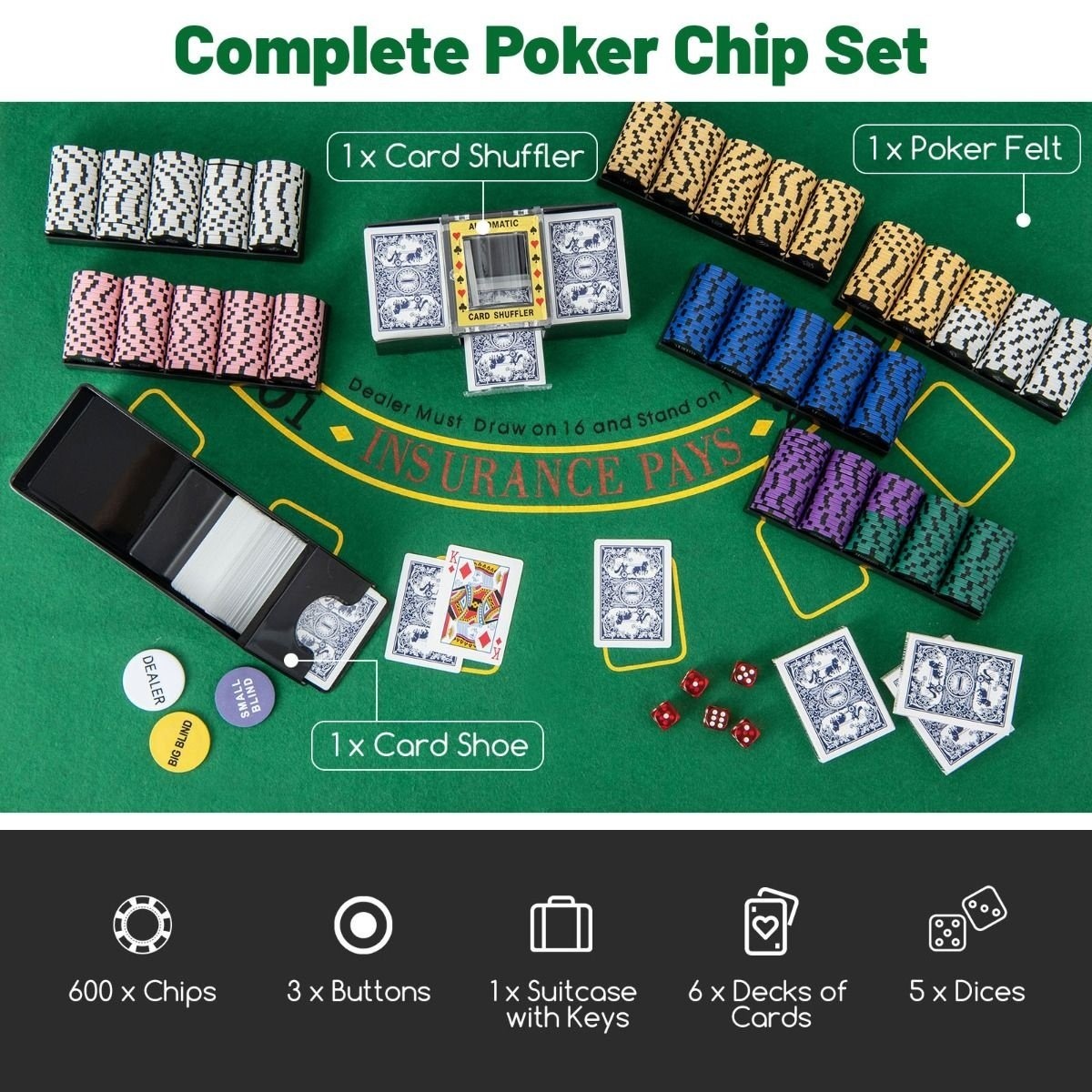 0033616063824 - Komplettes Poker-Set mit 600 Chips - Tragbarer Aluminiumkoffer 0033616063824 - Komplettes Poker-Set mit 600 Chips - Tragbarer Aluminiumkoffer