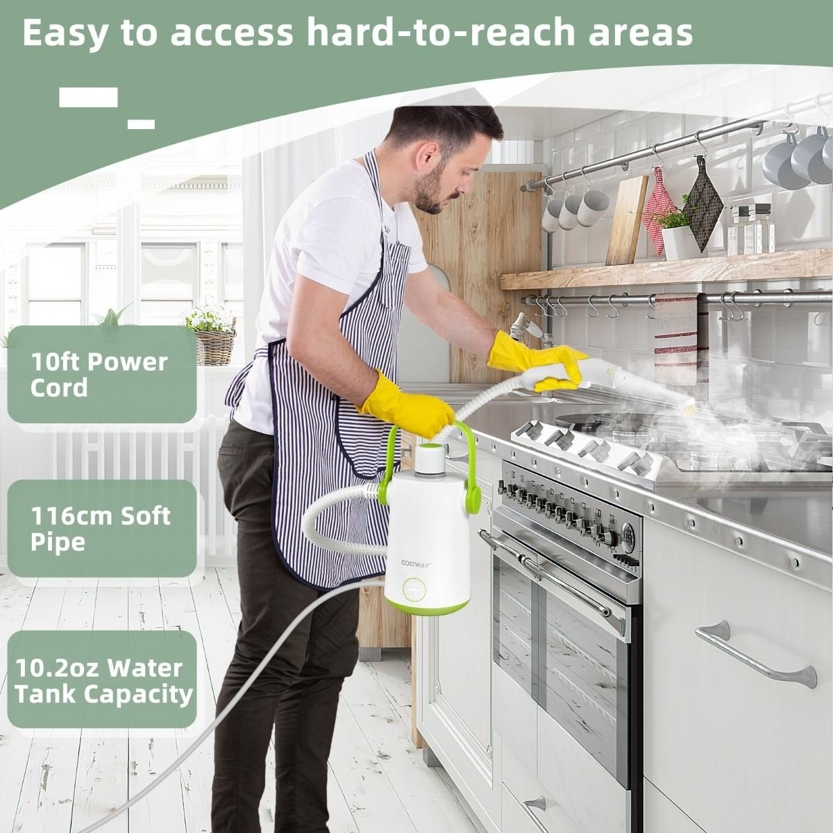 0783501298397 - Handdampfreiniger - einschließlich 10 Zubehörteilen - 1000W - 300ML Wasserkapazität - 14 x 12 x 25 cm - Grün Weiß 0783501298397 - Handdampfreiniger - einschließlich 10 Zubehörteilen - 1000W - 300ML Wasserkapazität - 14 x 12 x 25 cm - Grün Weiß