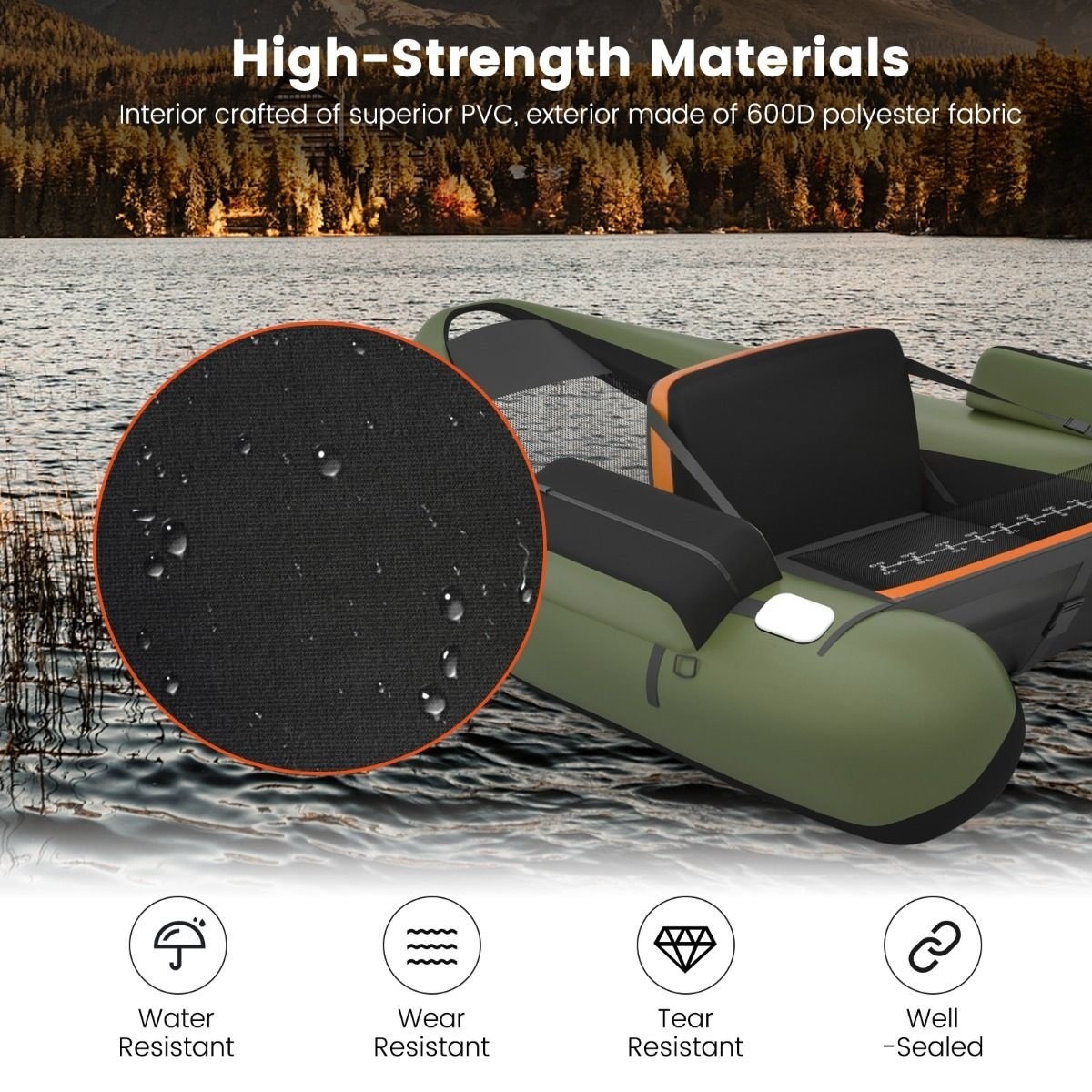 0783501392989 - Aufblasbares Fischerboot mit Aufbewahrungstaschen - 160 kg Tragfähigkeit - 136 x 105 x 53 cm - Grün 0783501392989 - Aufblasbares Fischerboot mit Aufbewahrungstaschen - 160 kg Tragfähigkeit - 136 x 105 x 53 cm - Grün