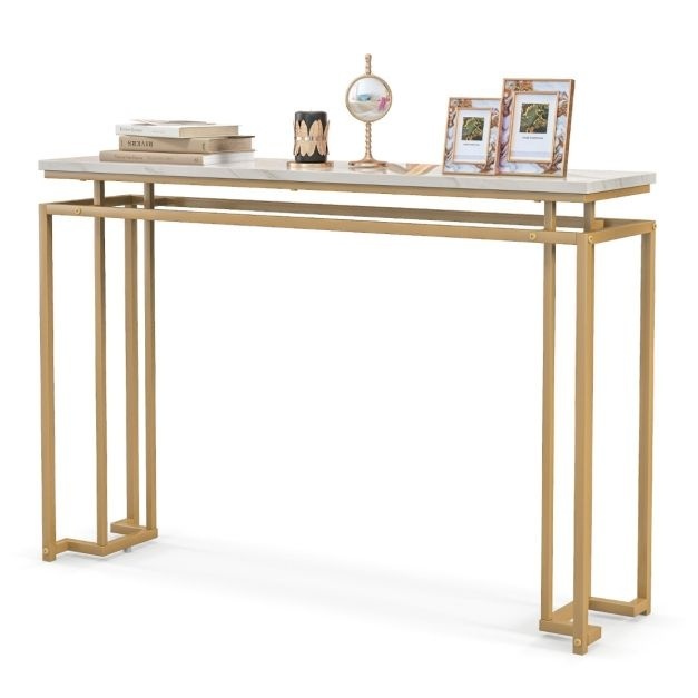 0783501428091 - Gold Konsolentisch Modern 120 cm Konsolentisch Imitation Marmorplatte Geometrischer Metallrahmen Beistelltisch für Bank Anti-Tilt Kit 0783501428091 - Gold Konsolentisch Modern 120 cm Konsolentisch Imitation Marmorplatte Geometrischer Metallrahmen Beistelltisch für Bank Anti-Tilt Kit