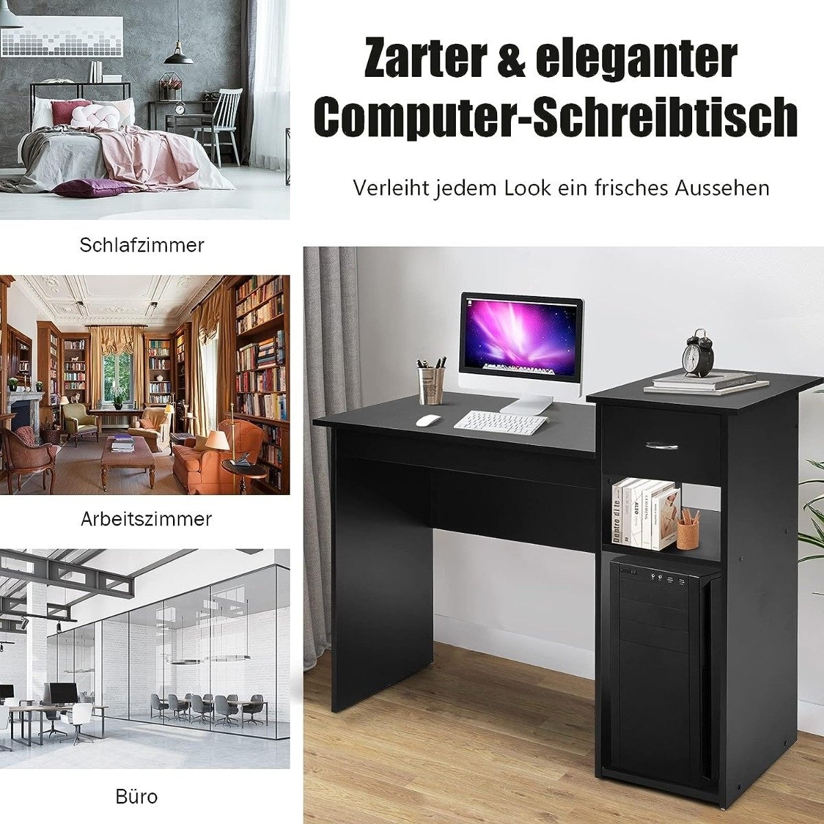 0783501364986 - Costway - Schreibtisch mit Schublade und offenen Regalen Computertisch Holz Arbeitstisch Bürotisch PC-Tisch für kleine Räume 104 x 50 x 82 cm