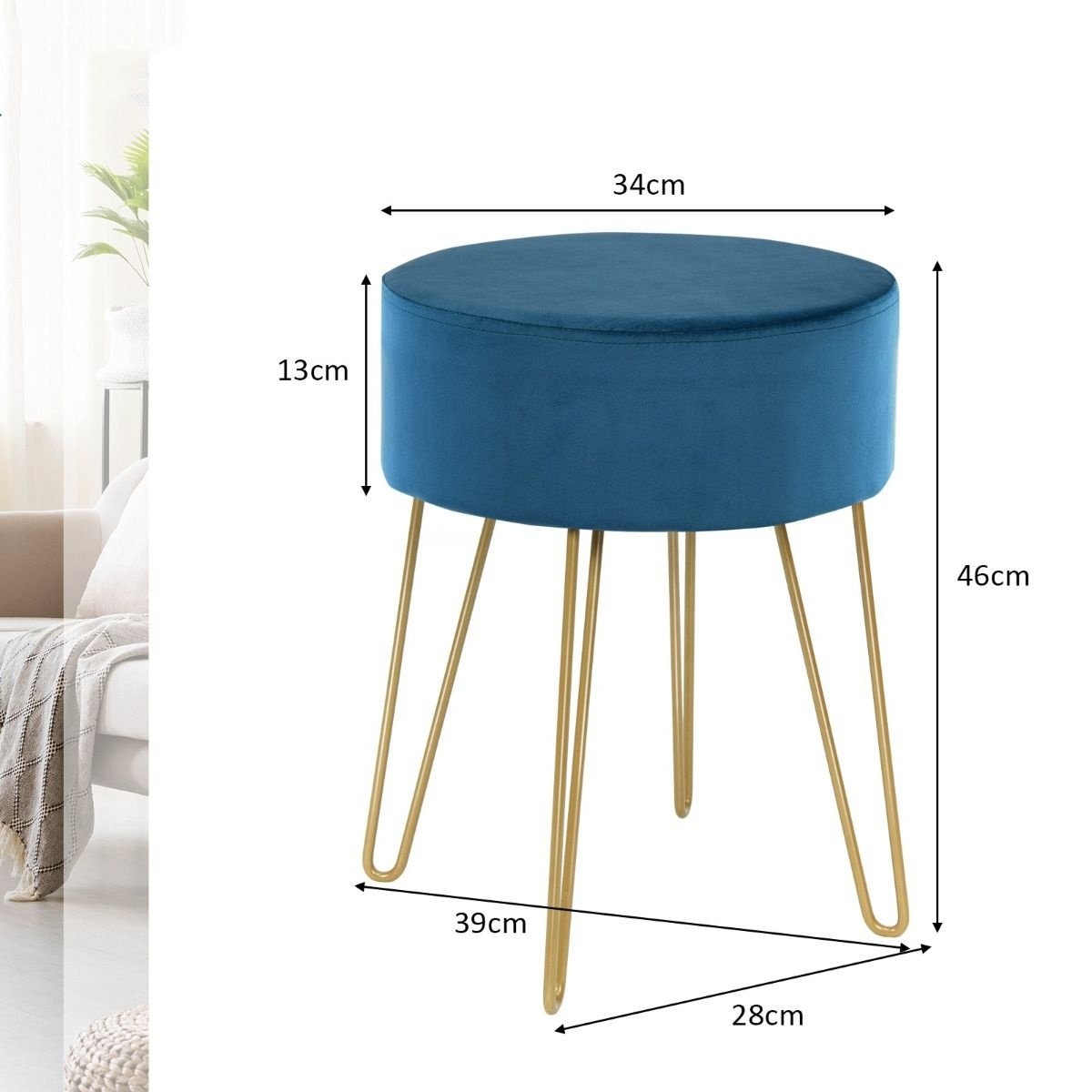 0736542320879 - Velvet Round Hocker - 39 x 39 x 46 cm - bis zu 100 kg belastbar - Farbton Dunkelgrün 0736542320879 - Velvet Round Hocker - 39 x 39 x 46 cm - bis zu 100 kg belastbar - Farbton Dunkelgrün