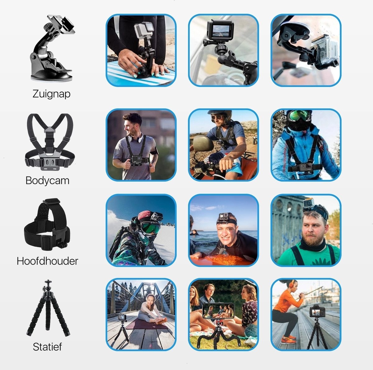 8720726511186 - Tenify GoPro Zubehör Set 62 in 1 - Action Kamera Set - Mit Halterung Stick & Tasche - Für GoPro Hero 11 10 9 8 7 6 5 4 - Mit luxuriöser Aufbewahrungstasche 8720726511186 - Tenify GoPro Zubehör Set 62 in 1 - Action Kamera Set - Mit Halterung Stick & Tasche - Für GoPro Hero 11 10 9 8 7 6 5 4 - Mit luxuriöser Aufbewahrungstasche