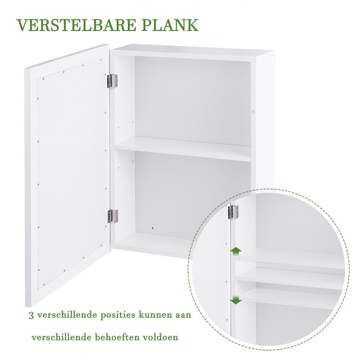 0661706103060 - Spiegelschrank mit Spiegel und Einzeltür Badezimmerspiegelschrank Holz für Bade- Wohnzimmer und Eingangsbereich Weiß - Costway