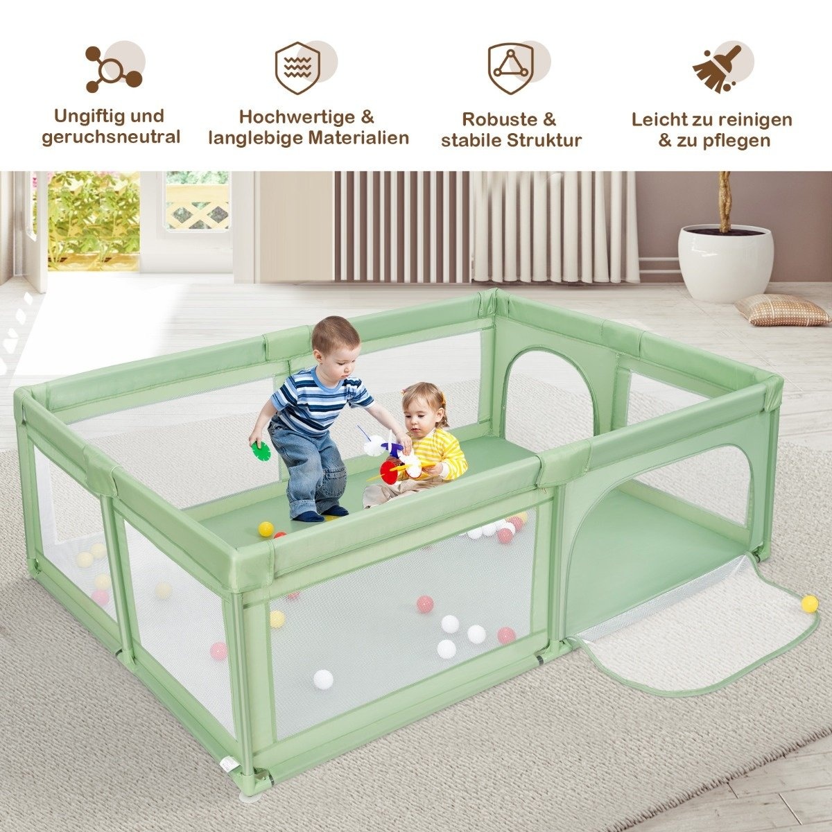 0783501270904 - Costway Pladen Baby Pladen mit 50 Bällen und 2 Türen 205 x 147 x 685 cm grün 0783501270904 - Costway Pladen Baby Pladen mit 50 Bällen und 2 Türen 205 x 147 x 685 cm grün