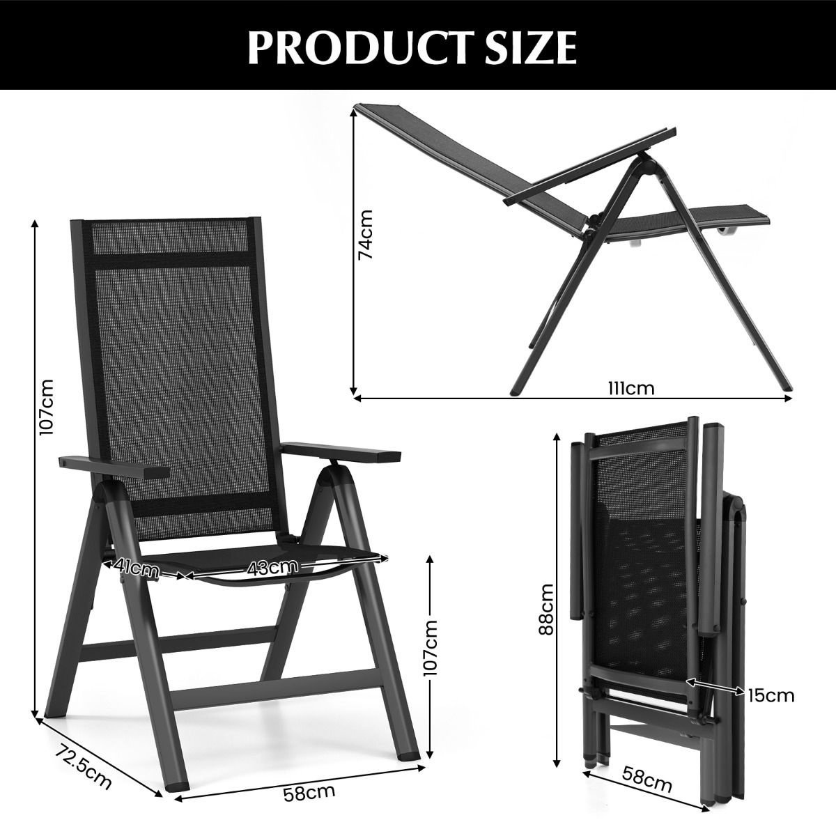 0033616064210 - Terrassenstuhl - Verstellbar - Schwarz - 725x58x107cm 0033616064210 - Terrassenstuhl - Verstellbar - Schwarz - 725x58x107cm
