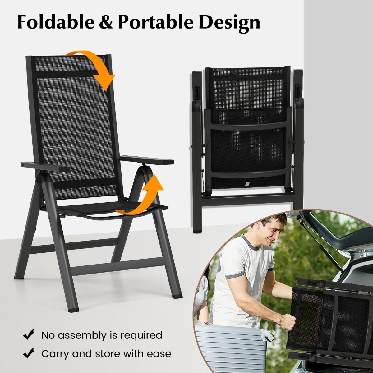 0033616064210 - Terrassenstuhl - Verstellbar - Schwarz - 725x58x107cm 0033616064210 - Terrassenstuhl - Verstellbar - Schwarz - 725x58x107cm