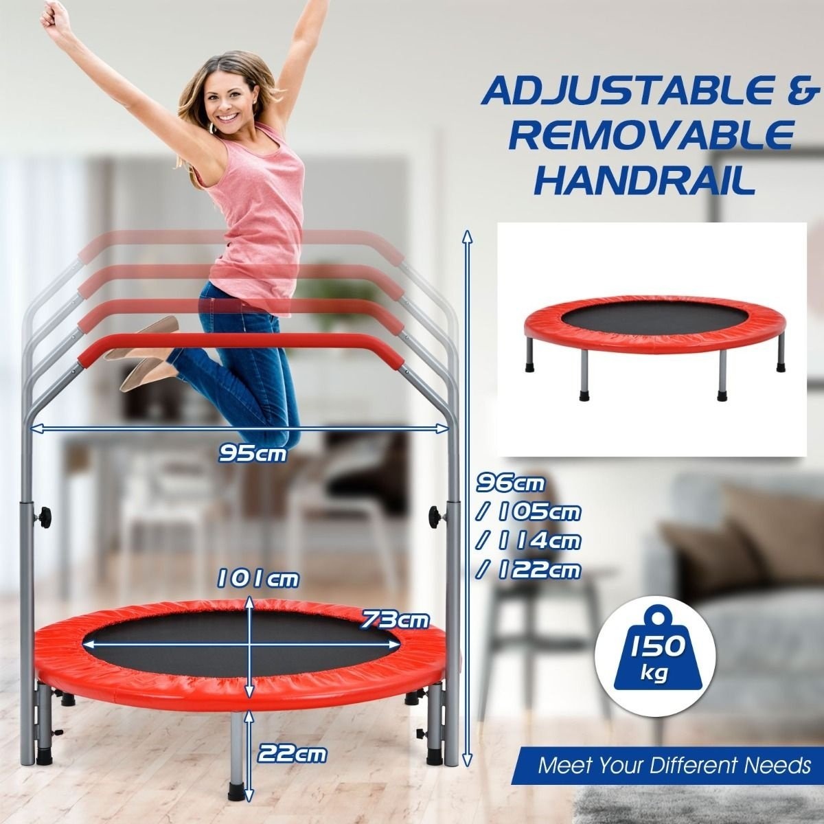 0033616103582 - Mini-Trampolin - ø101cm - faltbar - mit Stange - Rot 0033616103582 - Mini-Trampolin - ø101cm - faltbar - mit Stange - Rot