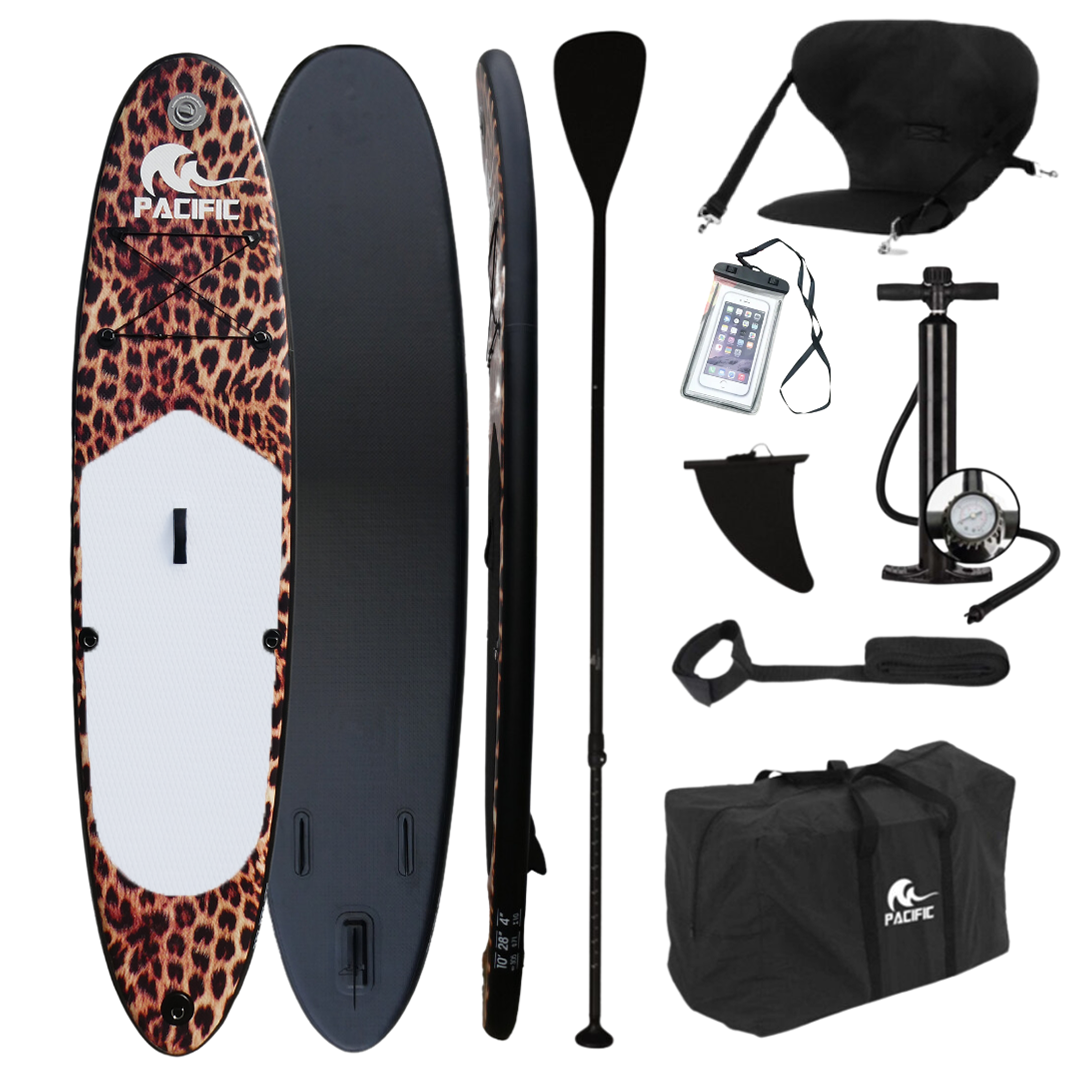 bis 100 günstig Kaufen-Pacific Special Edition Sup Board - Pantherdruck weiß - INKL. Stuhl und GRATIS wasserdichte Handytasche - Extra stabil - 305 cm - 8 Teile - bis zu 100 kg - aufblasbar. Pacific Special Edition Sup Board - Pantherdruck weiß - INKL. Stuhl und GRATI