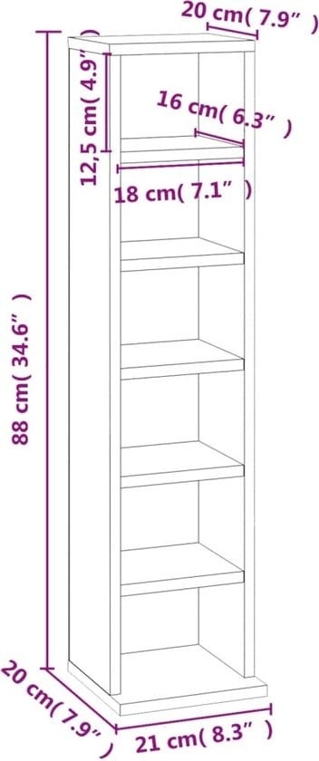 8719883675138 - vidaXL - CD-Schrank - 21x20x88 - cm - handgefertigt - Holz - schwarz