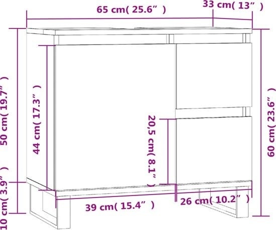 8720845876302 - vidaXL - Badezimmerschrank - 65x33x60 - cm - handgefertigt - Holz - braun - Farbe Eiche 8720845876302 - vidaXL - Badezimmerschrank - 65x33x60 - cm - handgefertigt - Holz - braun - Farbe Eiche