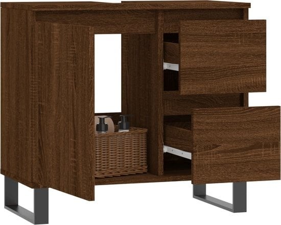 8720845876302 - vidaXL - Badezimmerschrank - 65x33x60 - cm - handgefertigt - Holz - braun - Farbe Eiche 8720845876302 - vidaXL - Badezimmerschrank - 65x33x60 - cm - handgefertigt - Holz - braun - Farbe Eiche