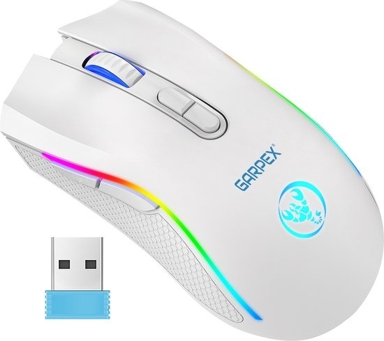 8720618580153 - Garpex® Silent Wireless Mouse - Gaming-Maus - Computermaus - Kabellose Maus - Mit LED-Beleuchtung - Wiederaufladbar - Weiß 8720618580153 - Garpex® Silent Wireless Mouse - Gaming-Maus - Computermaus - Kabellose Maus - Mit LED-Beleuchtung - Wiederaufladbar - Weiß