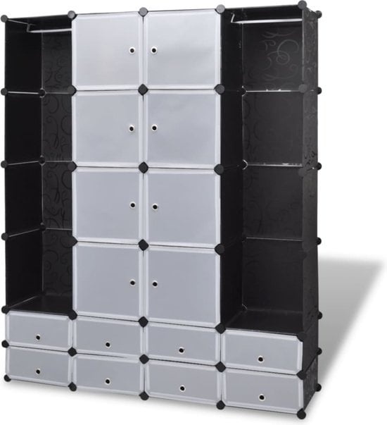 vidaXL - Schrank - modular - mit - 18 - Fächern - 37x146x180,5 - cm - schwarz - und - weiß