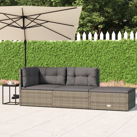 8720845648473 - vidaXL - 3-teiliges - Lounge-Set - mit - Kissen - Poly - Rattan - grau 8720845648473 - vidaXL - 3-teiliges - Lounge-Set - mit - Kissen - Poly - Rattan - grau