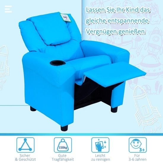 4251774966627 - Kindersessel mit Liegefunktion blau 62 x 52 x 69 cm (BxTxH) Minisessel Polstersessel für Kinder Kindermöbel