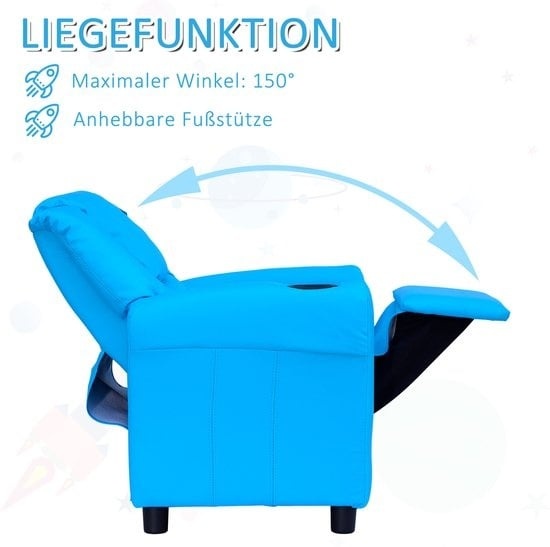 4251774966627 - Kindersessel mit Liegefunktion blau 62 x 52 x 69 cm (BxTxH) Minisessel Polstersessel für Kinder Kindermöbel