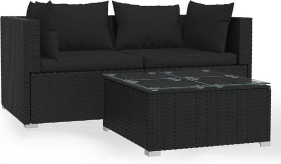 8720286697818 - vidaXL 3-tlg Garten-Lounge-Set mit Auflagen Schwarz Poly Rattan 8720286697818 - vidaXL 3-tlg Garten-Lounge-Set mit Auflagen Schwarz Poly Rattan