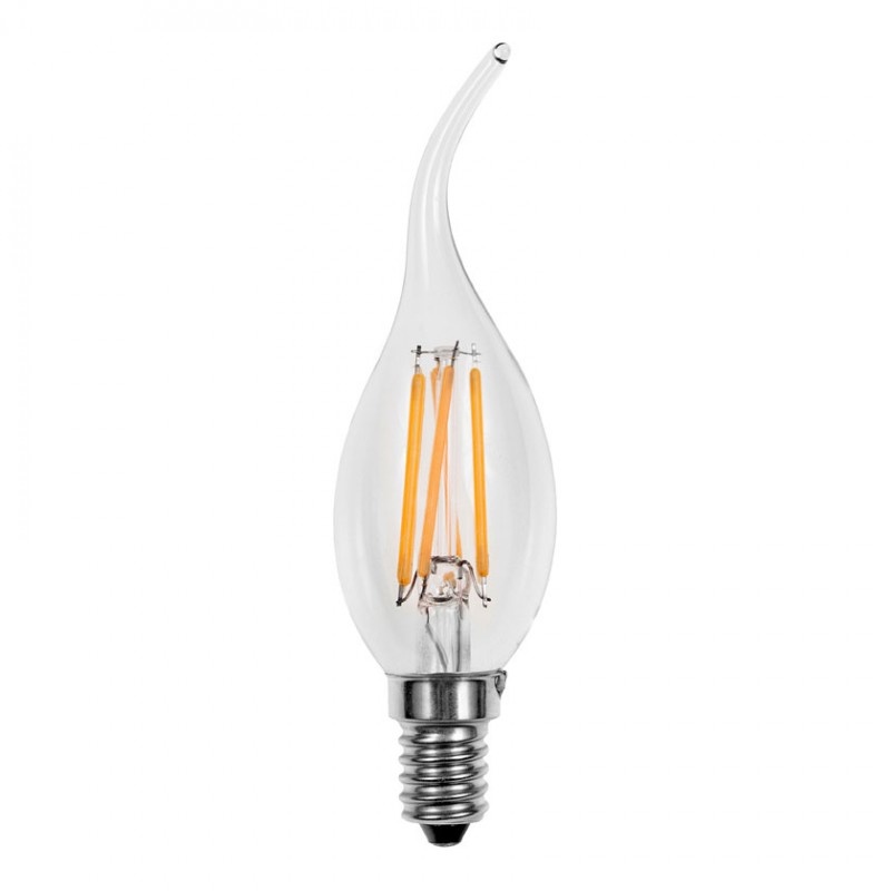 LED lamp E14 | kaarslamp C35, gebogen tip | 4W=40W | daglichtwit filament 6500K