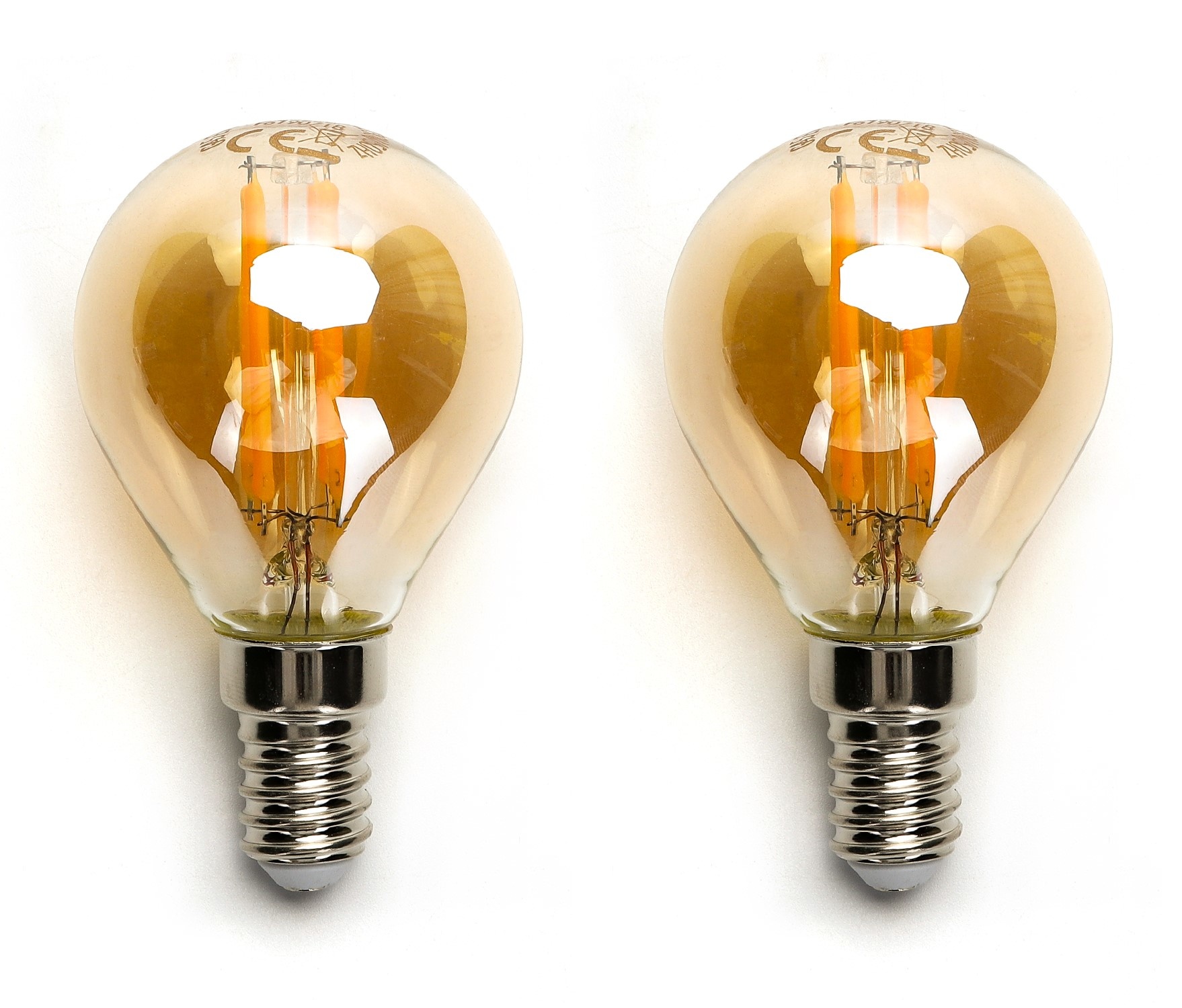 Kogellamp E14 2 stuks | 4W=40W warmwit | 2200K - amber glas