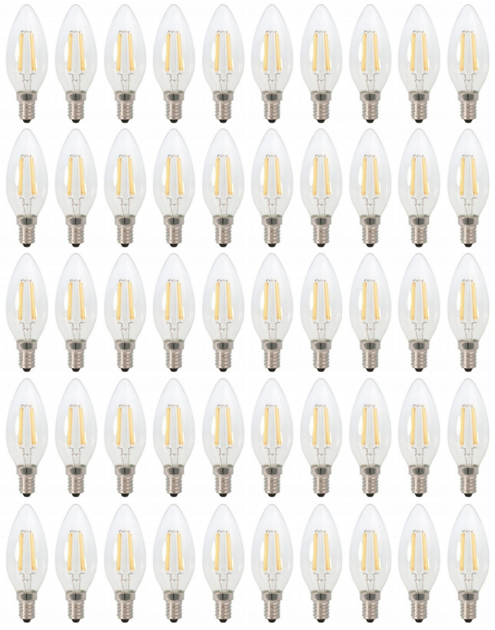 Kaarslamp E14 - 50 stuks | LED 4W=40W traditioneel licht | warmwit filament 2700K - 230 Volt