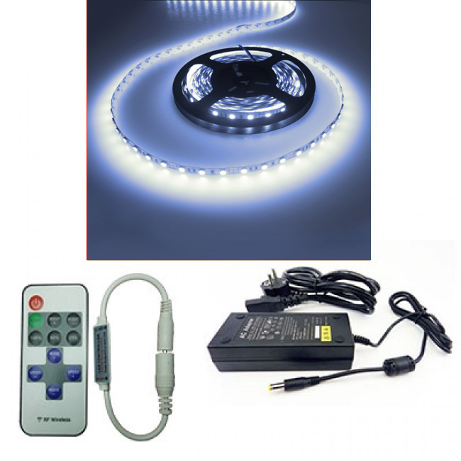 LEDstripSET DAGLICHTWIT | 12V DC - 14,4W - 60 LED's/m | incl driver en afstandsbediening | 5 meter