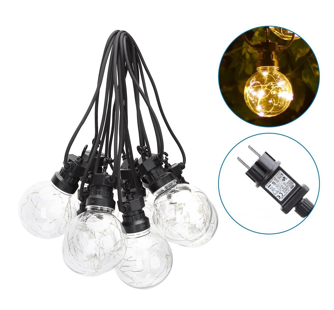 Prikkabel 10 x lamp helder | 8 meter - koppelbaar - verlengbaar | waterdicht IP44 | 230VAC