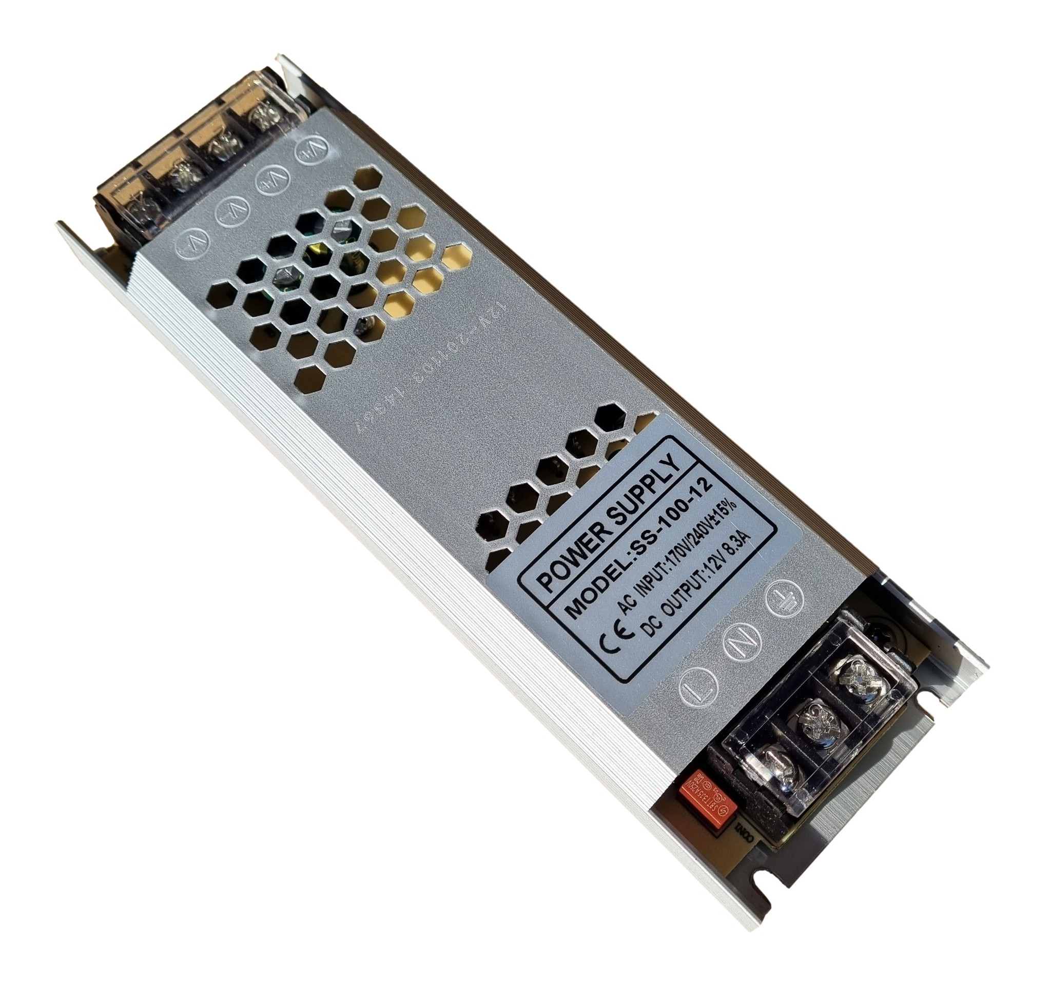 LED driver 12 Volt DC - 8.3A | 100 Watt | plat/slank/dun 168 x 53 x 22mm | IP20 - binnenshuis