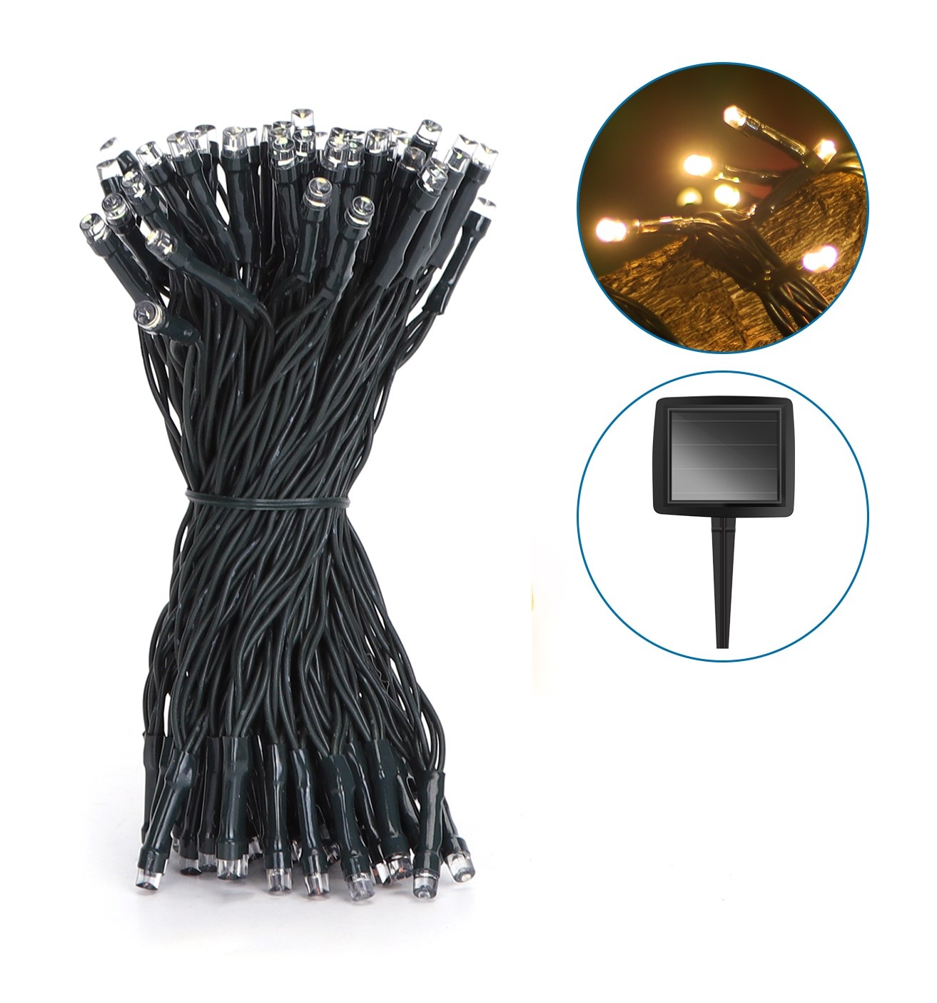Lichtstring warmwit - 2700K | 11 meter - 100 LED's | waterdicht IP44 | solar - oplaadbaar