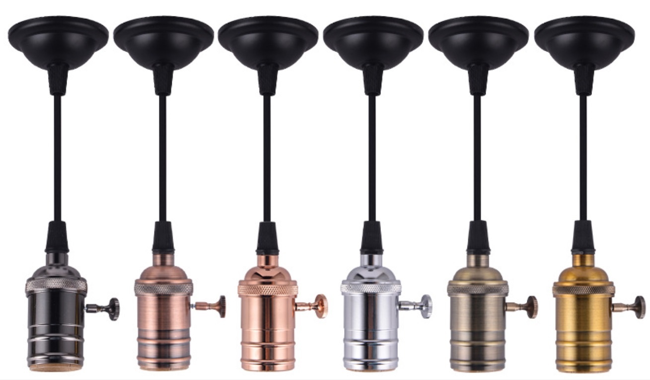 LED hanglamp vintage | pendel lamphouder E27 | industrieel draaiknop | goud 120cm