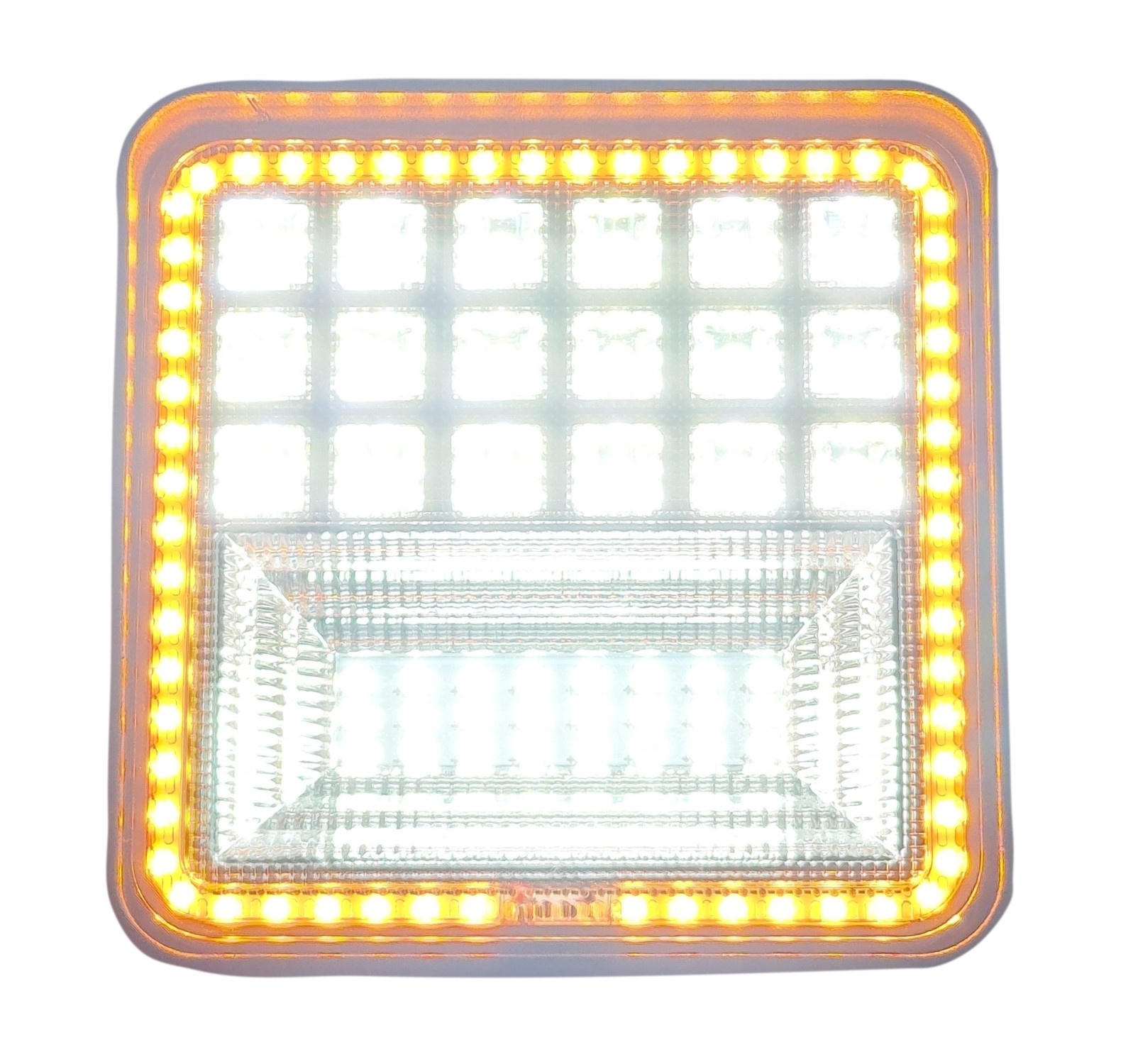 Werklicht + knipperlicht vierkant | LED verstraler 42x3=126W | 10-60 Volt | 6000K + oranje| IP67