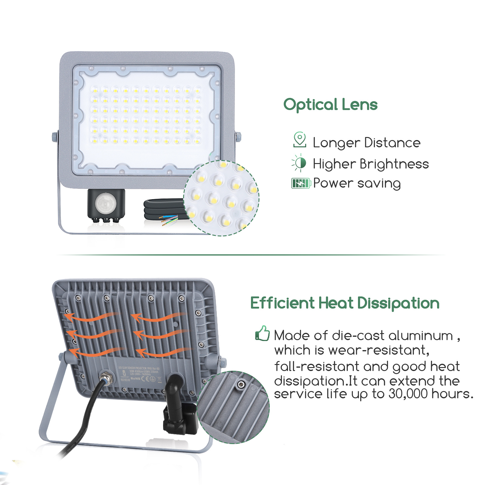 prioriteit projector genetisch Buitenlamp grijs | LED 50W=450W schijnwerper | IR sensor - daglichtwit