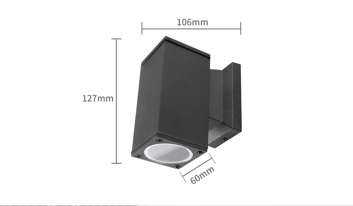 Buitenlamp vierkant zwart | enkele GU10 lampvoet voor één spot | waterdicht IP65