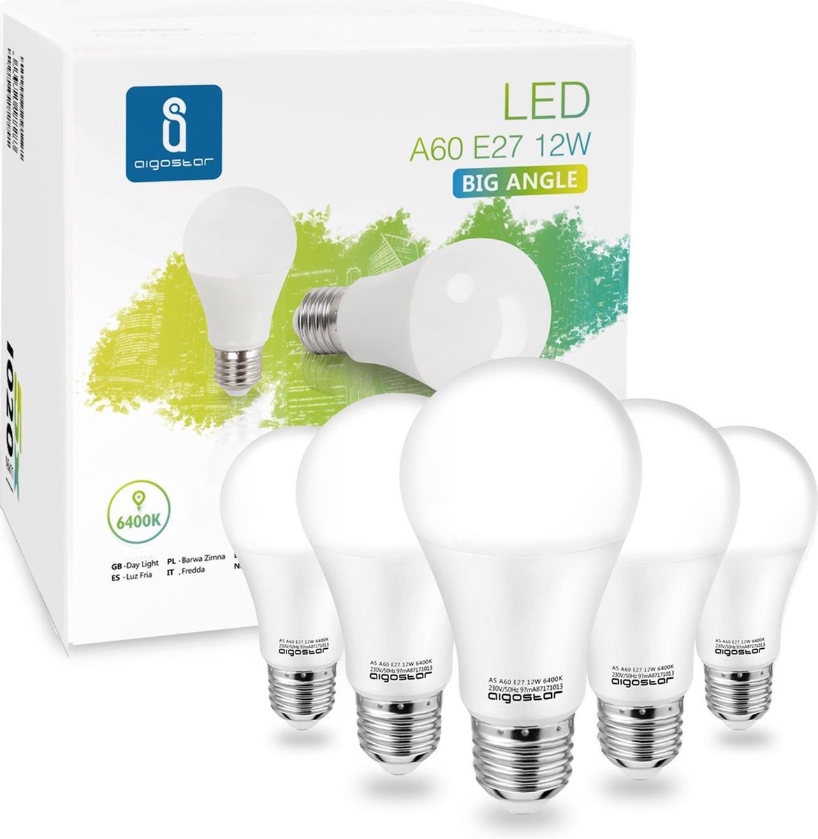 Gloeilamp E27 5 stuks daglichtwit | LED 12W=100W halogeenlicht | 6400K - 230V