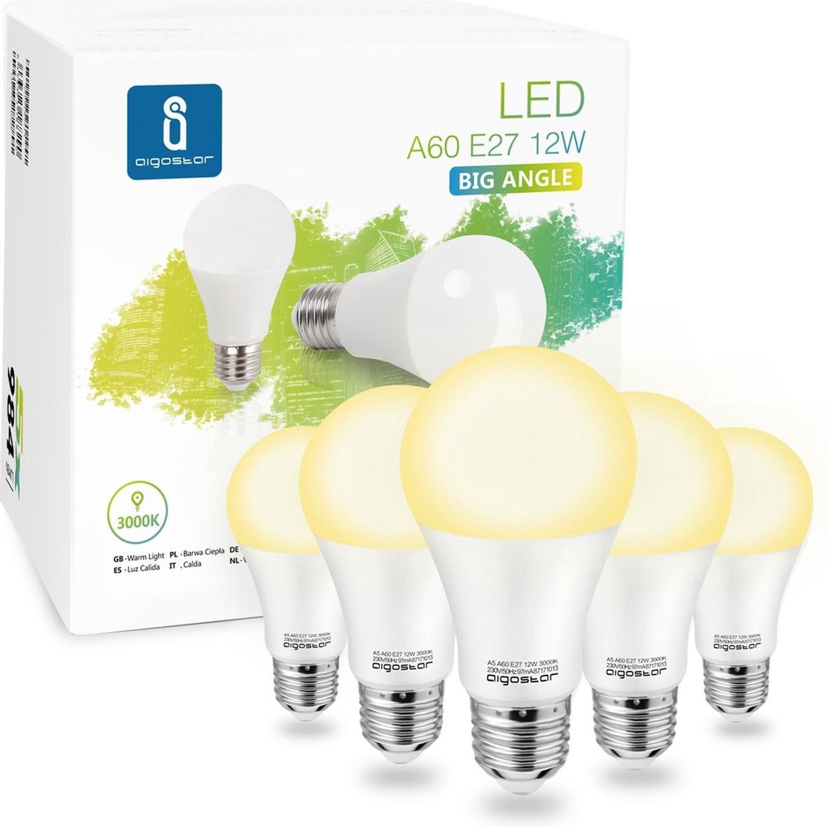 Gloeilamp E27 5 stuks warmwit | LED 12W=100W halogeenlicht | 3000K - 230V