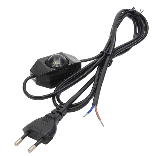 Stekkersnoer zwart + dimmer 1A - 200W | 2-aderig 180 cm | 180cm