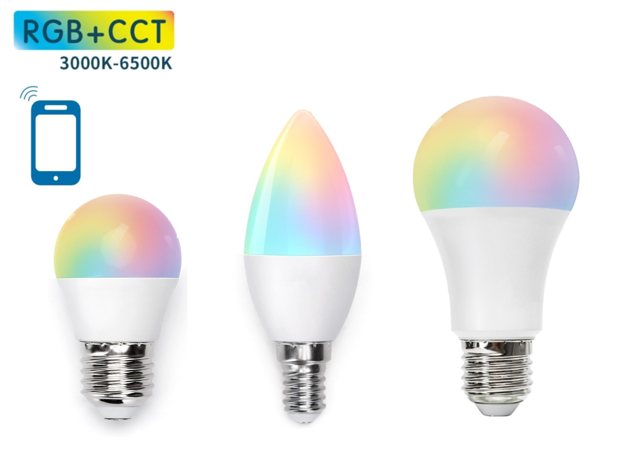WiFi LED lampen proef/start pakket 3 stuks | gloeilamp E27 - kaarslamp E14 - kogellamp E27 | RGB+CCT 3000K~6500K - 230V