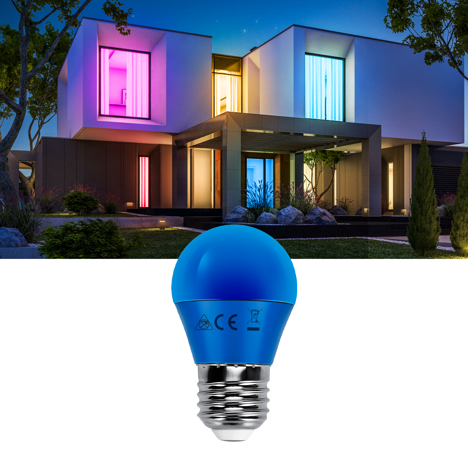 G45 kogellamp 5 stuks | E27 lamp 4W=30W gloeilamp | blauw licht