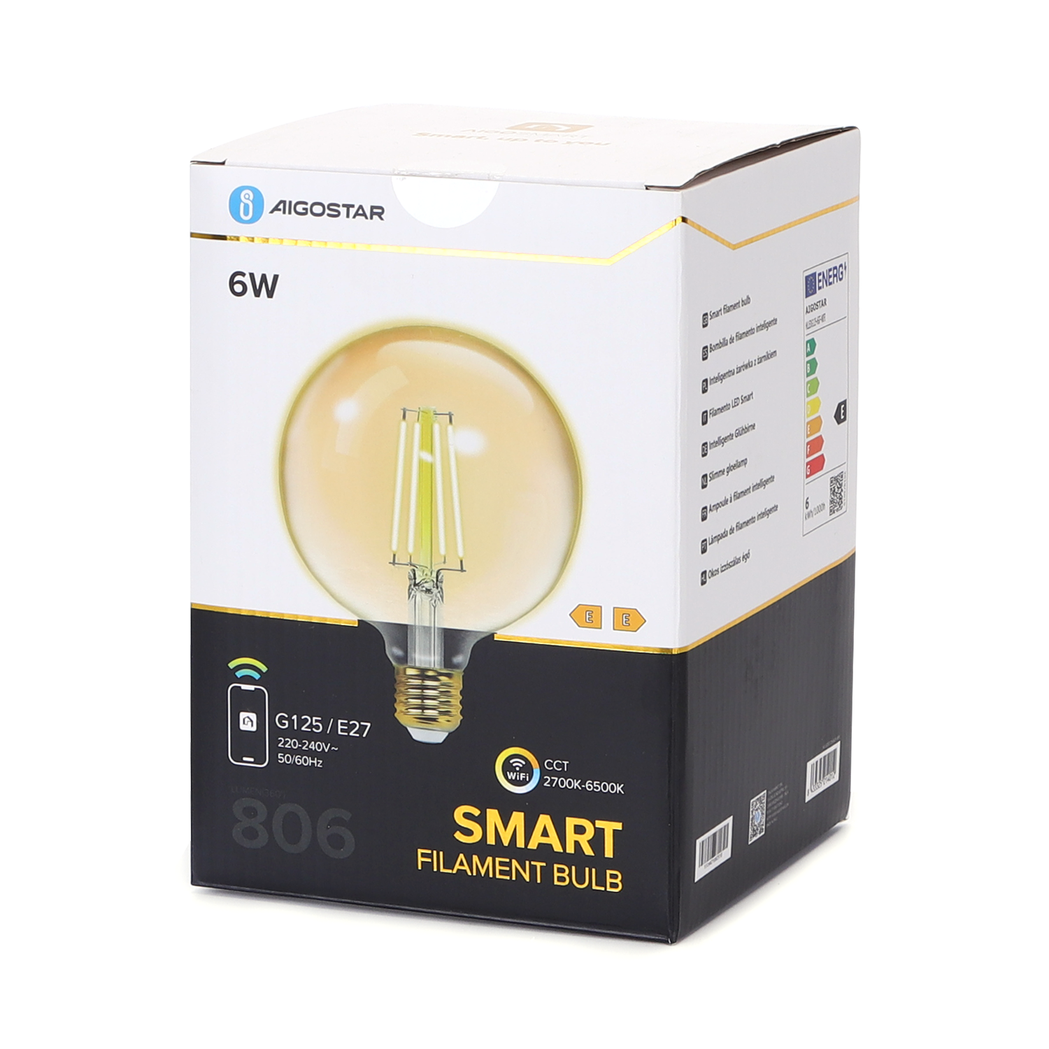 Globe E27 gloeilamp WiFi CCT 2700K-6500K | G125 - warmwit - daglichtwit LED 6W ~ 806 Lumen - amber glas - 230 Volt