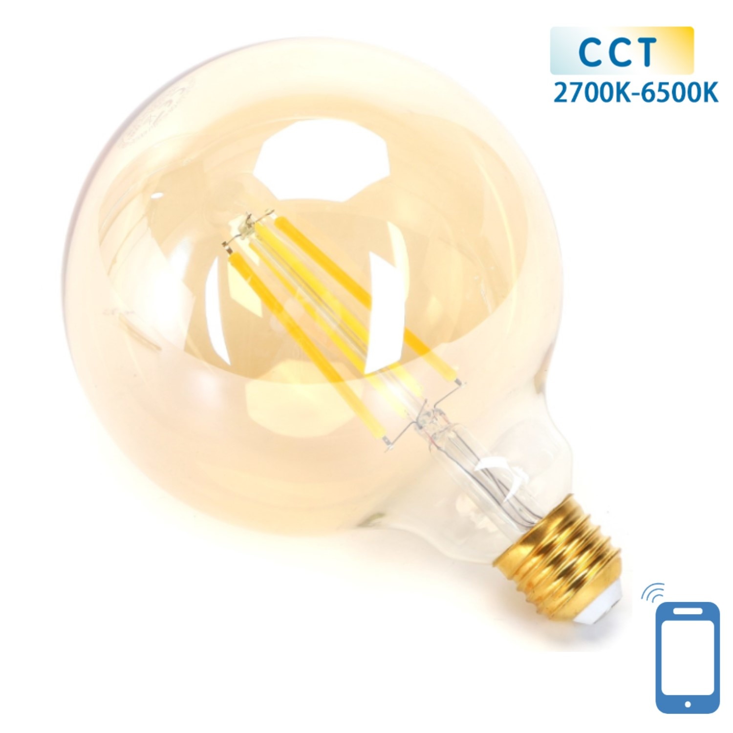 Globe E27 gloeilamp WiFi CCT 2700K-6500K | G125 - warmwit - daglichtwit LED 6W ~ 806 Lumen - amber glas - 230 Volt