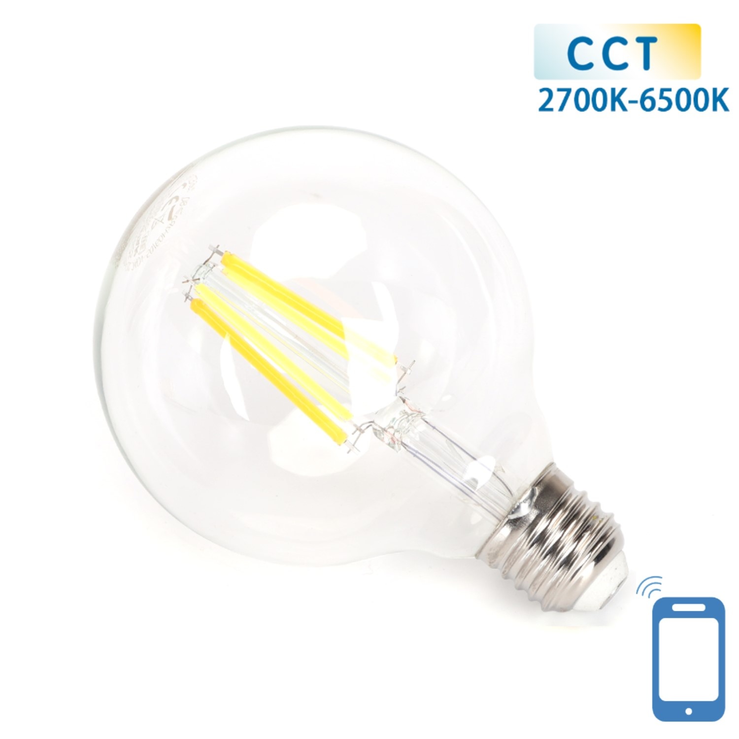 Globe E27 gloeilamp 6W WiFi CCT 2700K-6500K | G95 - warmwit - daglichtwit LED ~ 850 Lumen - helder glas - 230 Volt