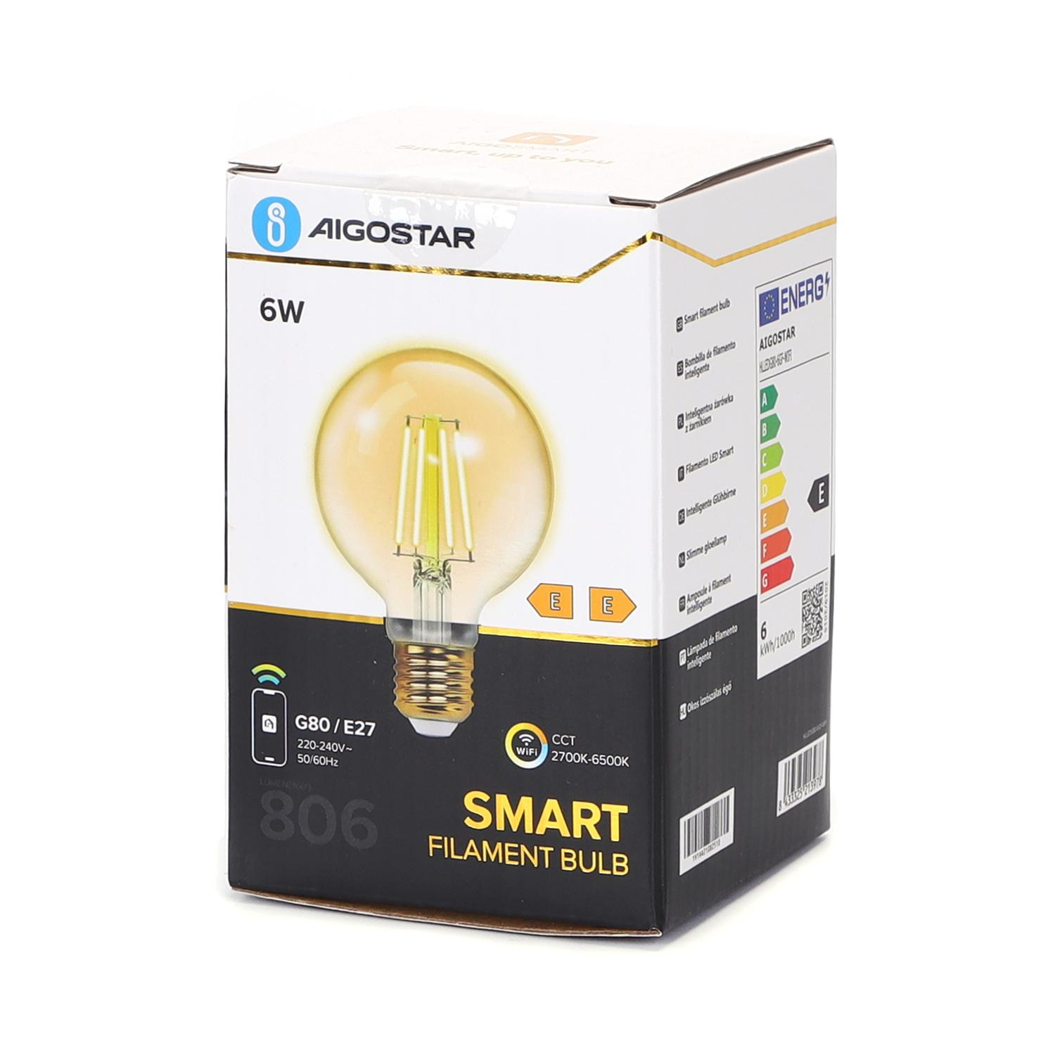 Globe E27 gloeilamp 6W WiFi CCT 2700K-6500K | G80 - warmwit - daglichtwit LED ~ 806 Lumen - amber glas - 230 Volt