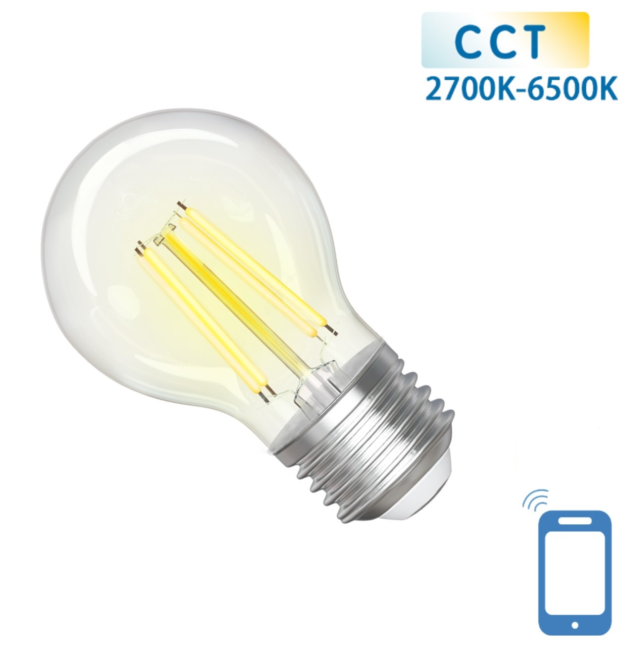 Kogellamp E27 4.5W WiFi + Bluetooth CCT 2700K-6500K | Smartlamp G45 - warmwit - daglichtwit filament LED ~ 470 Lumen - helder glas - 230 Volt
