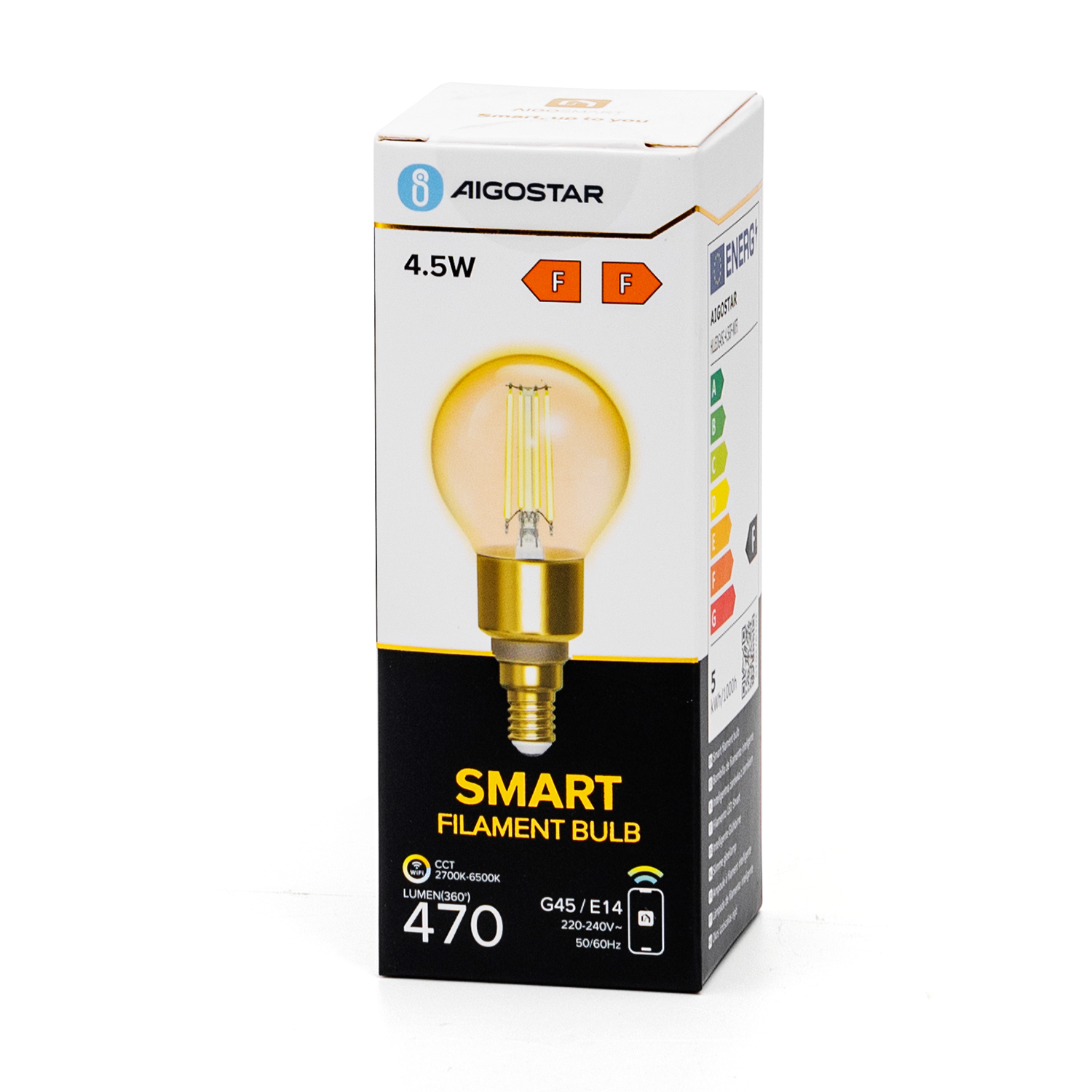 Kogellamp E14 4.5W WiFi + Bluetooth CCT 2700K-6500K | Smartlamp G45 - warmwit - daglichtwit filament LED ~ 470 Lumen - amber glas - 230 Volt